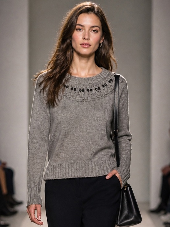 Rena Lange Sweaters - Rena Lange Gray Embellished Wool Sweater Size S